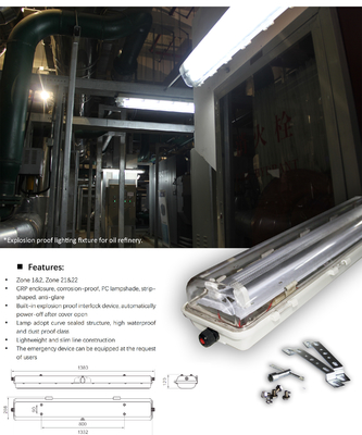 18w 36w 54w GRP vật liệu trực tuyến đèn LED chống nổ 1.2M 100lm / w Với 5 năm bảo hành Atex