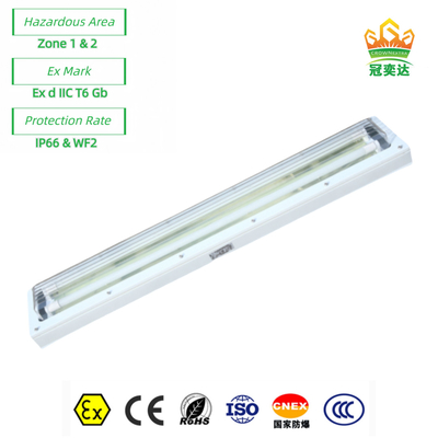 Ex Proof Fireproof LED Đèn huỳnh quang ATEX Với toàn bộ nhựa ((GRP) Cơ thể 72watt 100lm/w