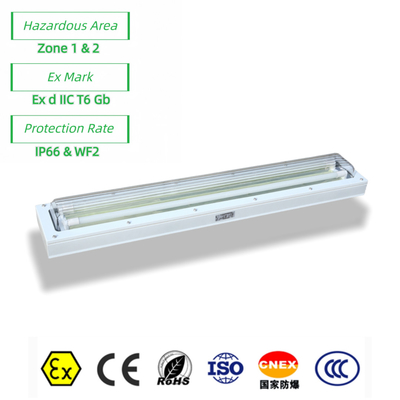Exproof ATEX Ánh sáng huỳnh quang tuyến tính chống cháy Kháng chống bụi/kháng chống nước cho khu vực nguy hiểm 1 2 Dầu khí 100lm/watt
