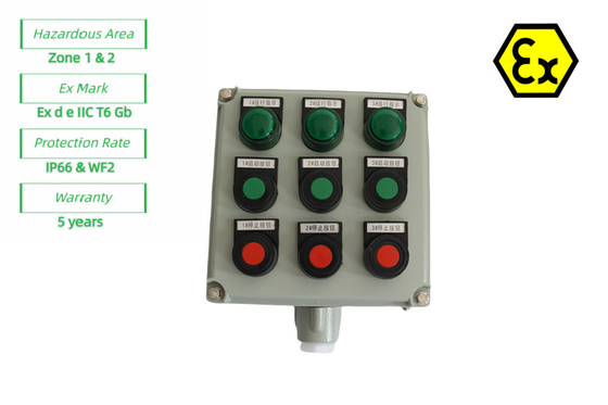 ATEX Cửa sổ kiểm soát trạm chống nổ Bảng điều khiển công nghiệp cho khu vực nguy hiểm1 Đèn chống cháy 10A AC220v