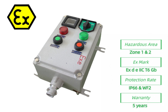 ATEX An toàn Trạm điều khiển chống cháy Hộp điều khiển điện chống cháy 220/380Vac G1/2&quot;,G3/4&quot;,G1,G1.1/4&quot;,G1.1/2&quot;,G2
