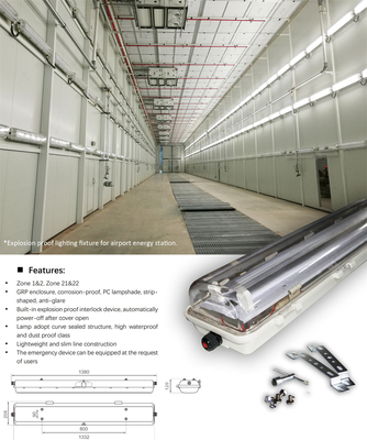 Chiếc đèn huỳnh quang chống nổ công nghiệp được ATEX/IECEx phê duyệt chống ăn mòn, CRI cao, IP66 cho khu vực nguy hiểm