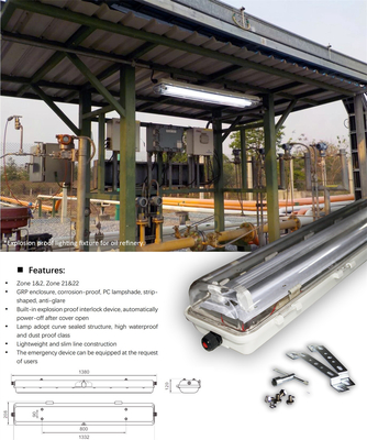 Ánh sáng huỳnh quang ATEX IECEx chống nổ Độ bền cao, góc chùm quang rộng Lý tưởng cho nhà máy hóa dầu và khai thác mỏ