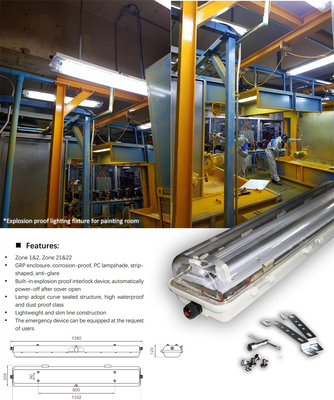Ánh sáng huỳnh quang ATEX IECEx chống nổ Độ bền cao, góc chùm quang rộng Lý tưởng cho nhà máy hóa dầu và khai thác mỏ